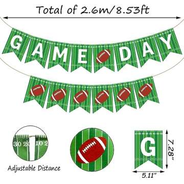 Doumeny 2Pcs Green Football Game Day Banner American Football Burlap Banner Sports Party Banner Football Bunting Garland Game Day Garland for Birthday Baby Shower Sports Club Party Decor