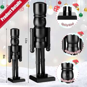 Wonderjune 2 Pack Christmas Nutcracker 12 Inch and 8 Inch Traditional Wooden Nutcracker Christmas Decorations Nutcracker Figure Statue for Xmas Festive Holiday Tabletop Home Decor (Black)