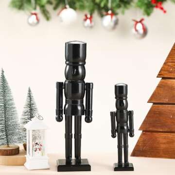 Wonderjune 2 Pack Christmas Nutcracker 12 Inch and 8 Inch Traditional Wooden Nutcracker Christmas Decorations Nutcracker Figure Statue for Xmas Festive Holiday Tabletop Home Decor (Black)