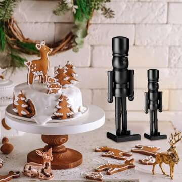 Wonderjune 2 Pack Christmas Nutcracker 12 Inch and 8 Inch Traditional Wooden Nutcracker Christmas Decorations Nutcracker Figure Statue for Xmas Festive Holiday Tabletop Home Decor (Black)