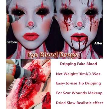 Go Ho Dripping Fake Blood Makeup (0.35 oz),Fake Blood Washable for Scar Wounds,Easy Dry Flow Fake Blood for Eyes Drips Nose Bleeds,Halloween Blood for Cosplay SFX Zombie Vampire Makeup,Dark