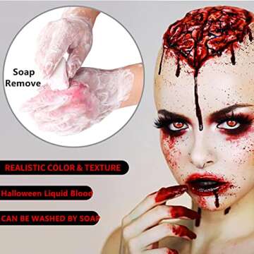 Go Ho Dripping Fake Blood Makeup (0.35 oz),Fake Blood Washable for Scar Wounds,Easy Dry Flow Fake Blood for Eyes Drips Nose Bleeds,Halloween Blood for Cosplay SFX Zombie Vampire Makeup,Dark