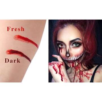 Go Ho Dripping Fake Blood Makeup (0.35 oz),Fake Blood Washable for Scar Wounds,Easy Dry Flow Fake Blood for Eyes Drips Nose Bleeds,Halloween Blood for Cosplay SFX Zombie Vampire Makeup,Dark