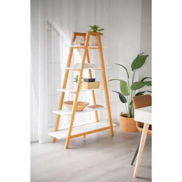 Nathan James 62201 Carlie 5-Shelf Ladder Bookcase, Display or Decorative Storage Rack with White and Rove Brown Wooden Ladder Shelves