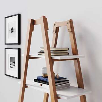 Nathan James 62201 Carlie 5-Shelf Ladder Bookcase, Display or Decorative Storage Rack with White and Rove Brown Wooden Ladder Shelves