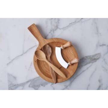 Italian Chef Set: Large Cutting Board, Bowl, Spoon, Mezzaluna & Pizza Cutter