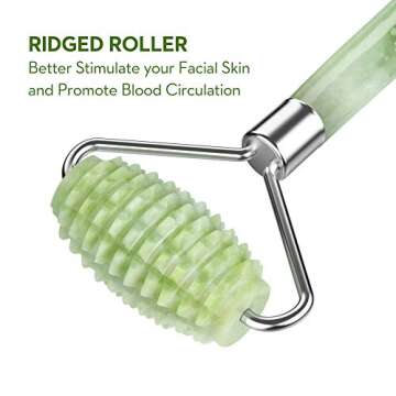 kimkoo Jade Roller and Gua Sha for Face-3 in 1 Kit with Facial Massager Tool,100% Real Natural Jade Stone Anti Aging,Face Beauty Set for Eye Anti-Wrinkle