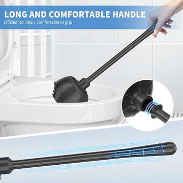 uptronic Toilet Plunger and Brush, Bowl Brush and Heavy Duty Toilet Plunger Set with Holder, 2-in-1 Bathroom Cleaning Combo with Modern Caddy Stand (Black, 1 Set)