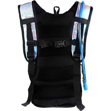 SOJOURNER Rave Hydration Pack Backpack - 2L Water Bladder Included for Festivals, Raves, Hiking, Biking, Climbing, Running and More (Multiple Styles) (Holographic - Silver)