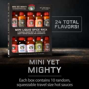 Melinda’s Mini Hot Sauce Variety Pack - Surprise 10 Pack (2 Oz Each) - Gourmet Hot Sauce Gift Set with Travel Friendly Mini Hot Sauce Bottles in 24 Possible Flavors