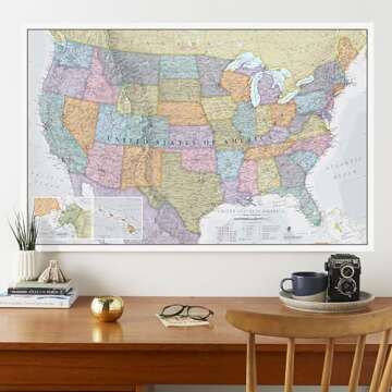 Maps International Classic USA Wall Map - Map of The USA Poster - Front Lamination – 24 x 36