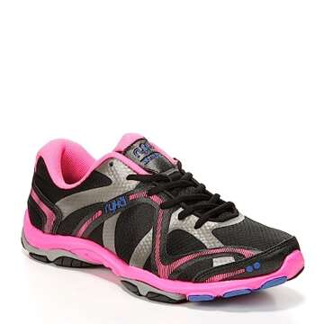 Ryka Women's Influence Cross Trainer, Black/Atomic Pink/Royal Blue/Forge Grey, 8.5 Wide US