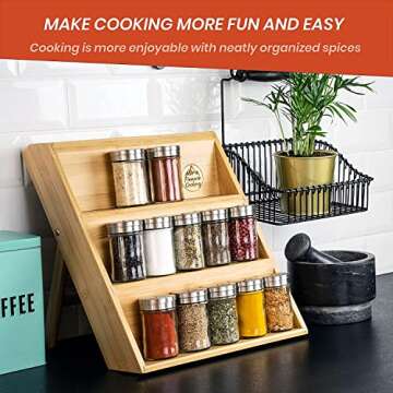 Pinnacle Cookery Bamboo Spice Rack For Countertop – Eco Friendly Space Saving Wooden Seasoning Organizer 3-Tier Shelf