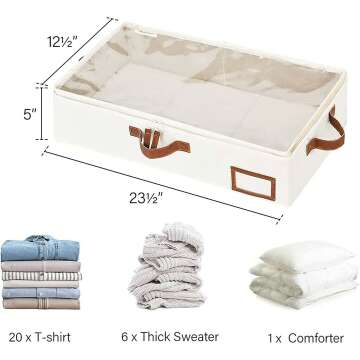 StorageWorks Underbed Storage Box, Under Bed Clothes Organizer With Sturdy Structure and Ultra Thick Fabric, Ivory White, Medium, 2 pack