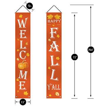 Fall Decor - Fall Outdoor Decorations for Home - WELCOME HAPPY FALL YALL Large Hanging Flags Signs Porch Banners - Autumn Decor for Home Door Birthday Party Yard Outdoor