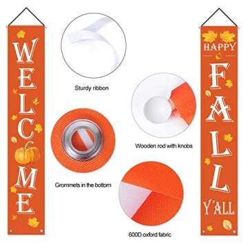 Fall Decor - Fall Outdoor Decorations for Home - WELCOME HAPPY FALL YALL Large Hanging Flags Signs Porch Banners - Autumn Decor for Home Door Birthday Party Yard Outdoor