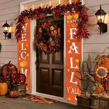 Fall Decor - Fall Outdoor Decorations for Home - WELCOME HAPPY FALL YALL Large Hanging Flags Signs Porch Banners - Autumn Decor for Home Door Birthday Party Yard Outdoor