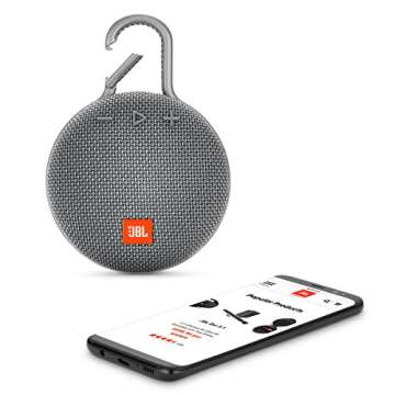 JBL Clip 3, Gray - Waterproof, Durable & Portable Bluetooth Speaker - Up to 10 Hours of Play - Includes Noise-Cancelling Speakerphone & Wireless Streaming