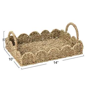 Household Essentials Seagrass Tray with Scalloped Edge, Natural