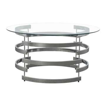 Steve Silver Company Tayside Contemporary Design, Plated Base, Tempered Glass Top, Modern Artistry Cocktail Table, 35" W x 35" D x 18" H, Clear/Chrome