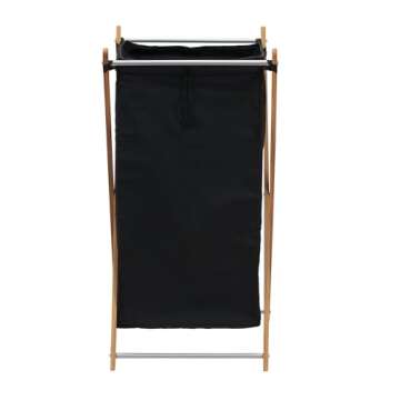 Household Essentials X-Frame Bamboo Laundry, Collapsible Wood Frame with Washable Poly-Cotton Bags