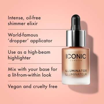 ICONIC LONDON Illuminator | Liquid Highlighting Drops for a Radiant Glow, Cruelty-Free, Vegan Makeup, Original (Champagne Shimmer) 0.45 Fl oz