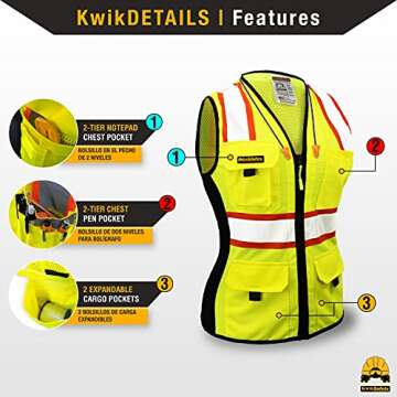 KwikSafety Women’s Safety Vest with Snug-Fit & Pockets