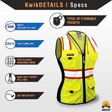 KwikSafety Women’s Safety Vest with Snug-Fit & Pockets