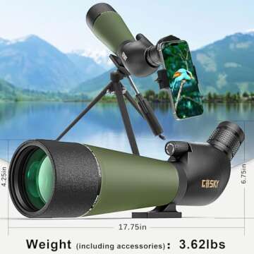 Gosky Updated 20-60x80 Spotting Scopes with Tripod, Carrying Bag and Quick Phone Holder - BAK4 High Definition Waterproof Spotter Scope for Bird Watching Wildlife Scenery1,Green