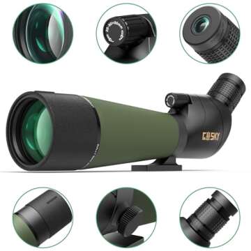 Gosky Updated 20-60x80 Spotting Scopes with Tripod, Carrying Bag and Quick Phone Holder - BAK4 High Definition Waterproof Spotter Scope for Bird Watching Wildlife Scenery1,Green