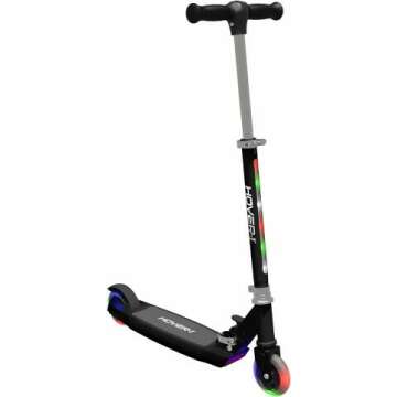 Hover-1 Lunar Kids Folding Kick Scooter with Color-Changing LED Light Up Wheels, Foot Brake, Adjustable Height Handle, and Light Weight Design