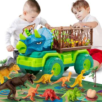 Dinosaur Truck Toy Set with 8 Figures for Kids