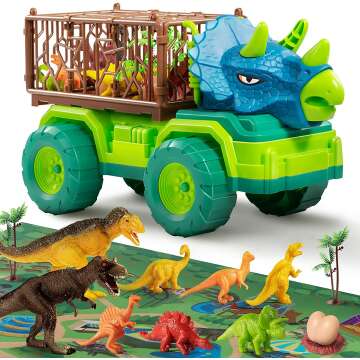 Dinosaur Truck Toy Set with 8 Figures for Kids