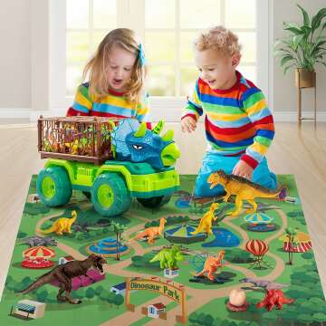 Dinosaur Truck Toy Set with 8 Figures for Kids