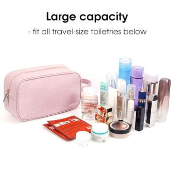 Narwey Travel Toiletry Bag for Women Traveling Dopp Kit Makeup Bag Organizer for Toiletries Accessories Cosmetics (Pink)