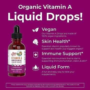 MaryRuth Organics USDA Organic Vitamin A Liquid Drops | 3 Month Supply | Immune Support, Eye Health, Skin Health for Ages 14+ | 750mcg per Serving | Sugar Free | Vegan | Non-GMO | Gluten Free | 1oz