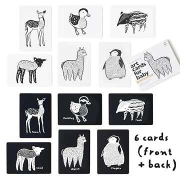 Wee Gallery Black and White Animal Art Cards for Babies, Durable High Contrast Vision Cards, Brain Development Educational Learning Tool for Newborn, Infant, Baby, Toddler - Baby Animals