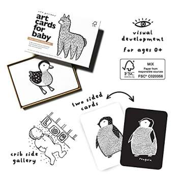 Wee Gallery Black and White Animal Art Cards for Babies, Durable High Contrast Vision Cards, Brain Development Educational Learning Tool for Newborn, Infant, Baby, Toddler - Baby Animals