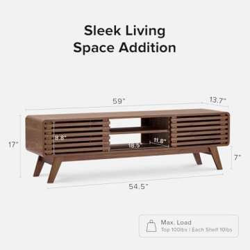 mopio Ensley TV Stand, Mid-Century Modern Television Stand for 55/60/65 inch TV, Farmhouse Entertainment Center with Storage, Media Console Credenza Table for Living Room, Bedroom (Walnut, 59")