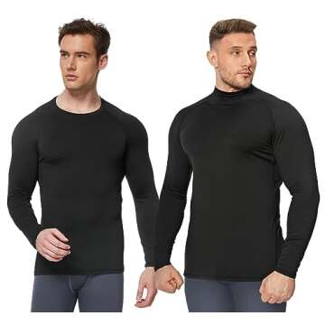 TELALEO 5 Pack Men's Thermal Compression Shirts Long Sleeve Turtle Mock Neck Shirts Athletic Base Layer Top Winter Cold Gear S