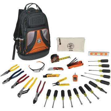 Klein Tools 80028 Hand Tools Kit includes Pliers, Screwdrivers, Nut Drivers, Backpack, and More Jobsite Tools, 28-Piece