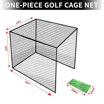 Tongmo Golf Cage Net - 10x10x10ft, Golf Hitting Net and Personal Driving Range for Indoor and Outdoor Practice, Hang for Ceiling, Garage, Basement, or The Frame You Made (10x10x10ft)