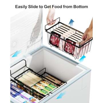 iSPECLE 5 Pack Freezer Organizer Bins - Fit 7 Cu.Ft Freezer, 2 Pack Hanging Chest Freezer Bins and 3 Pack Stackable Deep Freezer Organizer, with Handle Easy Slide to Get Bottom Food, Black