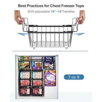 iSPECLE 5 Pack Freezer Organizer Bins - Fit 7 Cu.Ft Freezer, 2 Pack Hanging Chest Freezer Bins and 3 Pack Stackable Deep Freezer Organizer, with Handle Easy Slide to Get Bottom Food, Black