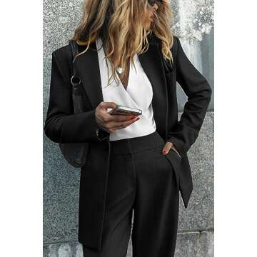 PRETTYGARDEN Women's Fall Two Piece Outfits Dressy Blazer Jacket and Wide Leg Pants Pockets Business Casual Office Suit Sets (Black,Small)