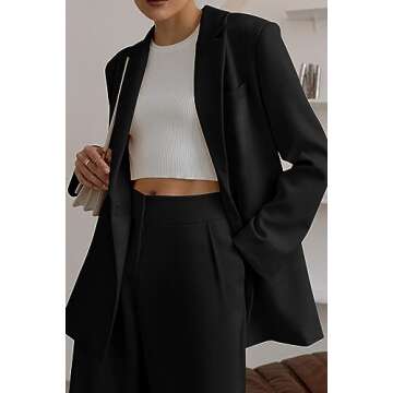 PRETTYGARDEN Women's Fall Two Piece Outfits Dressy Blazer Jacket and Wide Leg Pants Pockets Business Casual Office Suit Sets (Black,Small)