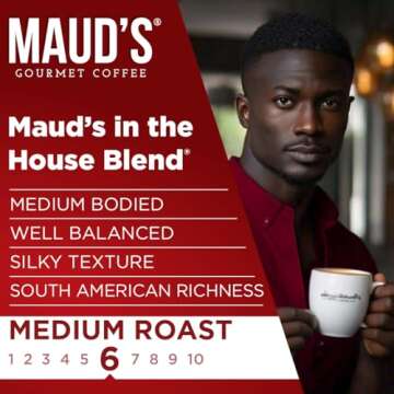 Maud's Medium Roast Coffee Pods, 18 ct | In the House Blend | 100% Arabica Medium Roast Coffee | Solar Energy Produced Recyclable Pods Compatible with Keurig K Cups Maker