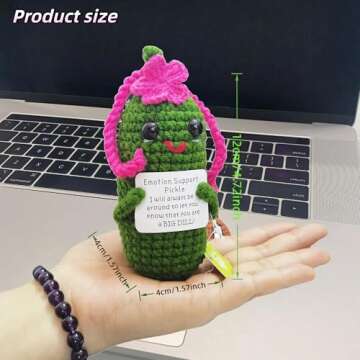 KALAWALK Funny Crochet Pickles 1 Pcs with Affirmations Cards for Inspirational Novelty Good Luck Gift