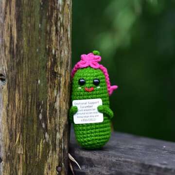 KALAWALK Funny Crochet Pickles 1 Pcs with Affirmations Cards for Inspirational Novelty Good Luck Gift