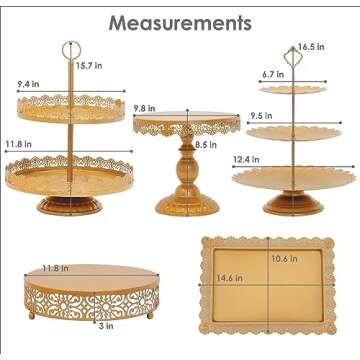 Tiered Cake Stand 5 Pc. Set with 3-Tier, 2-Tier, and Round Displays, Pedestal Dessert Stands, and Square Serving Tray Platter for Cupcakes, Pies, Cookies, Pastries, and Snacks